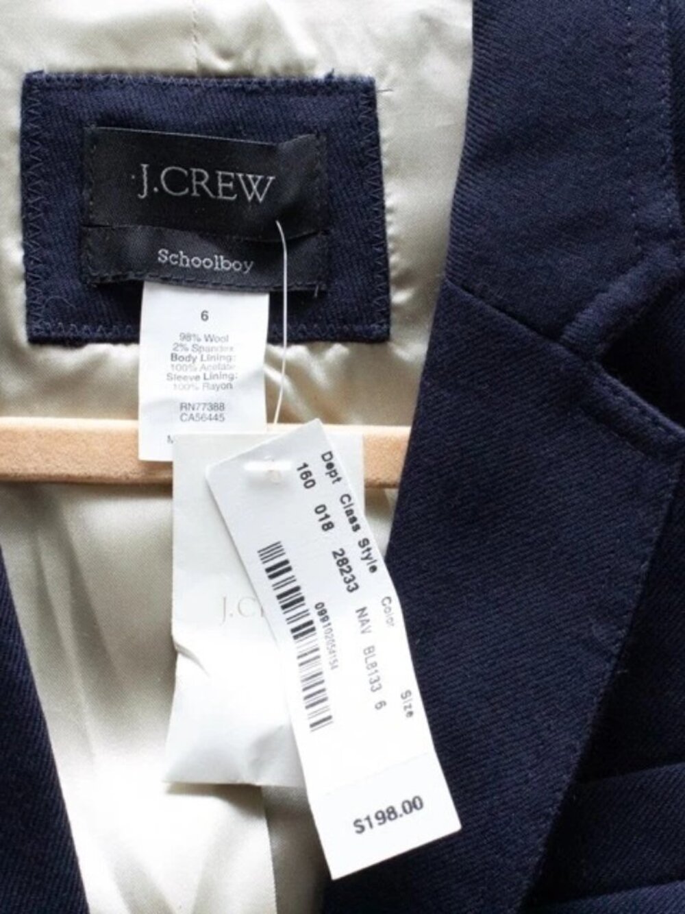 New w/ Tag  J.Crew Wool Navy Schoolboy Blazer Gold Crest Button Striped Lining 6 - Picture 2 of 8